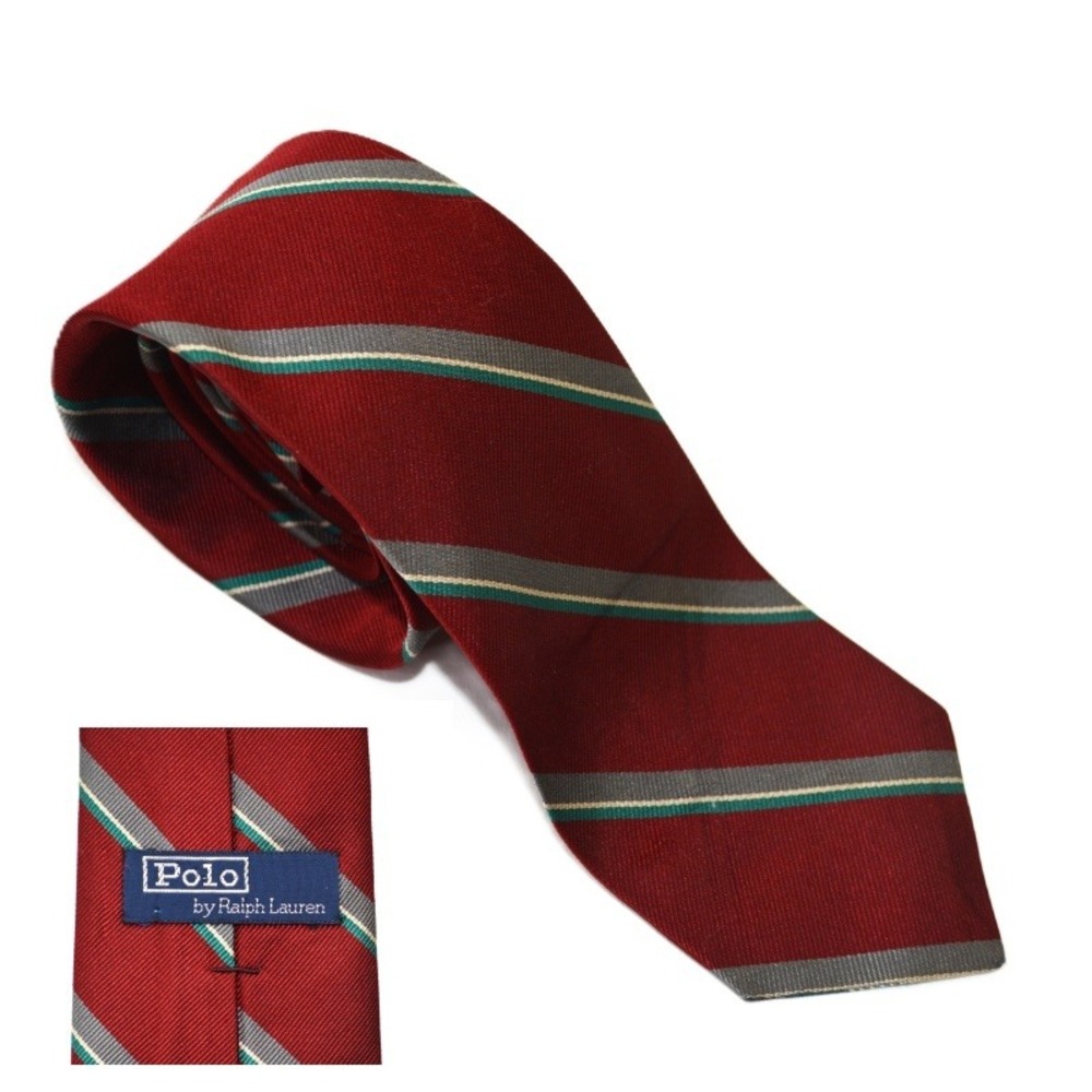 Polo Ralph Lauren Mens Burgundy Repp Stripe Wool Tie Made in USA Italian Fabric